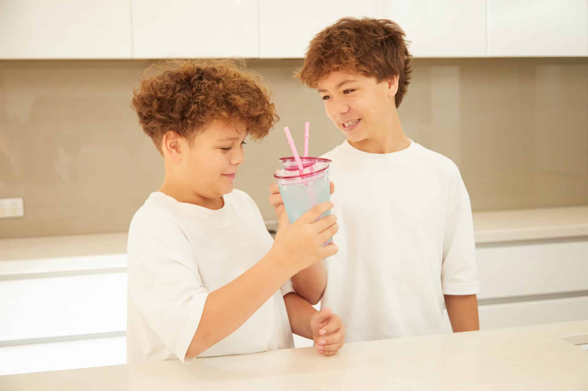 W2W BOYS DRINKING FILTERED WATER IN KITCHEN